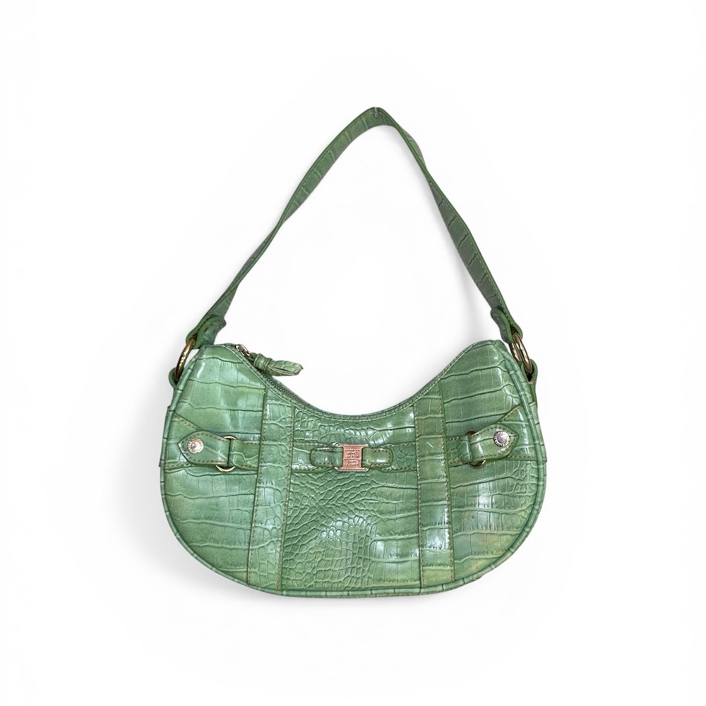 Liz Claiborne Green Crocodile Embossed Shoulder Bag-  New Excellent condition